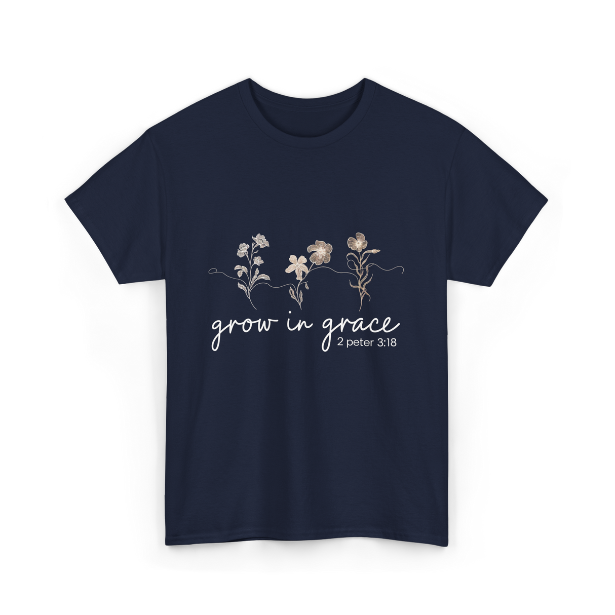 Grow in Grace Christian Faith T-Shirt - Navy