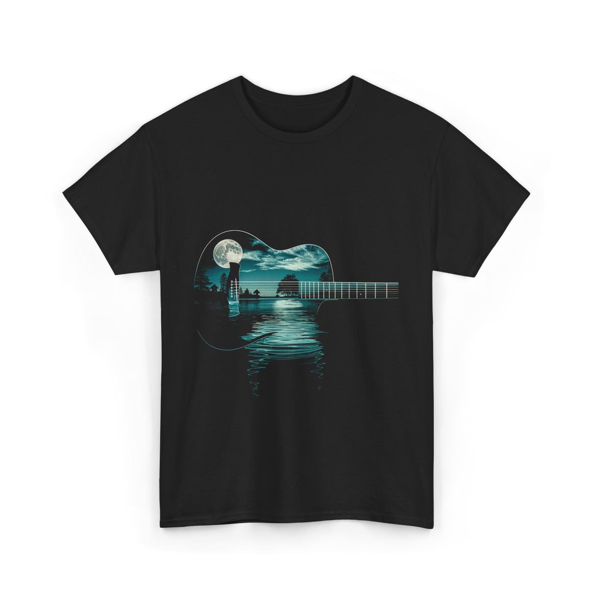 Guitar Lake Reflections Musician T-Shirt - Black