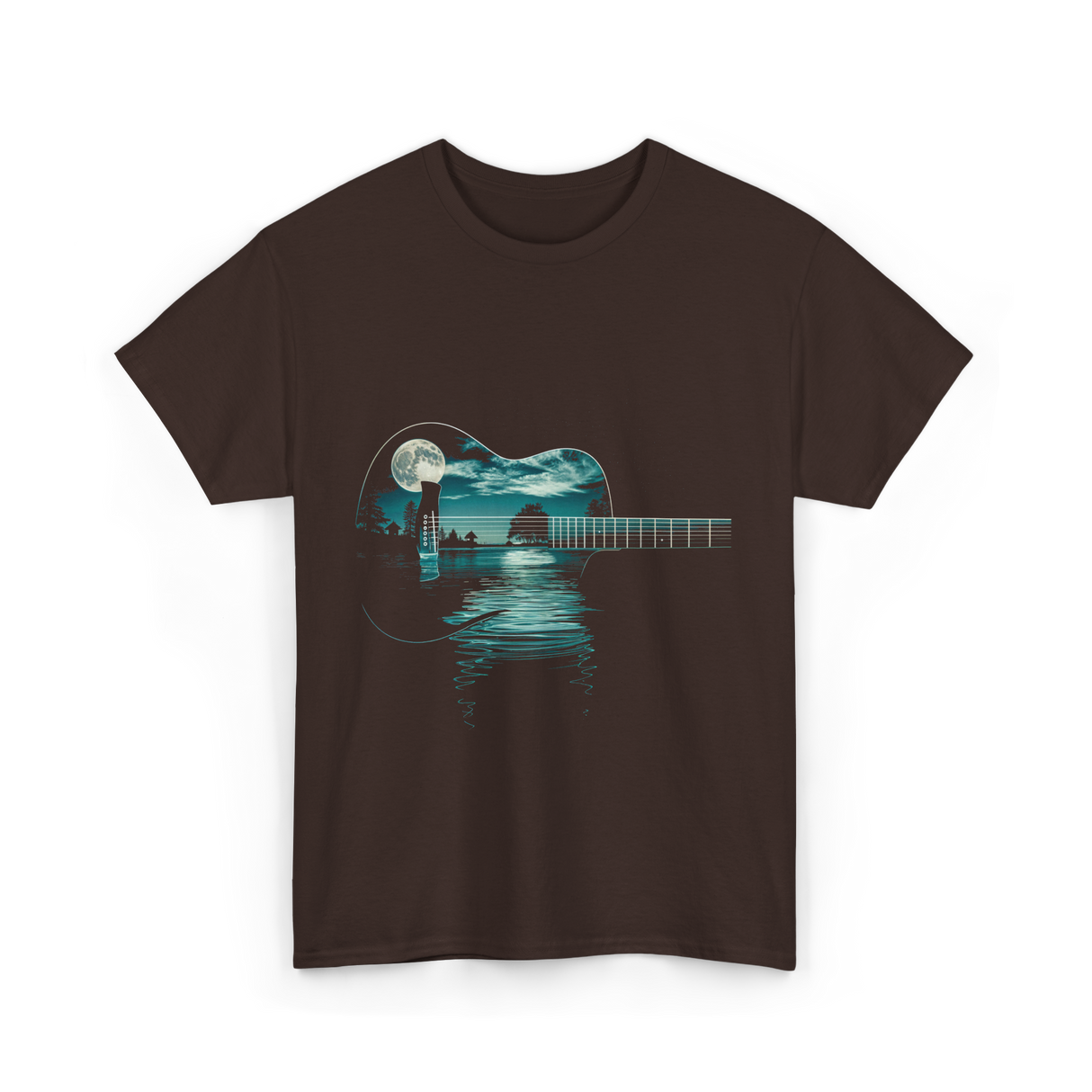 Guitar Lake Reflections Musician T-Shirt - Dark Chocolate