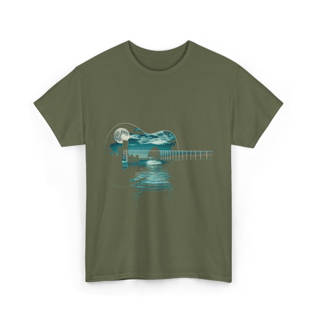 Guitar Lake Reflections Musician T-Shirt - Military Green