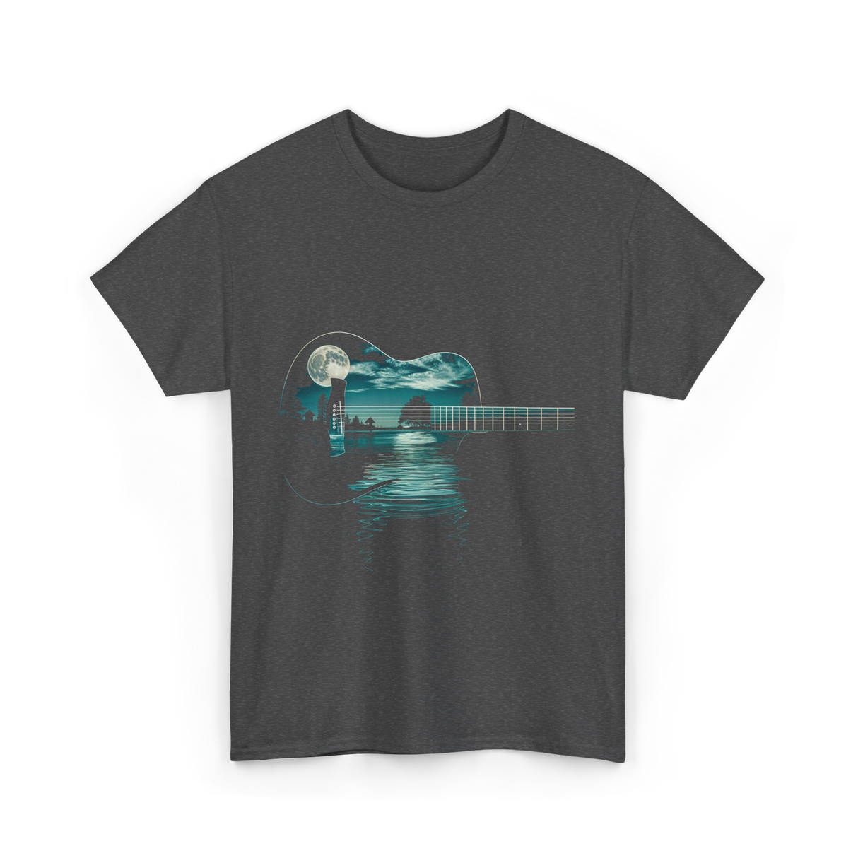 Guitar Lake Reflections Musician T-Shirt - Dark Heather