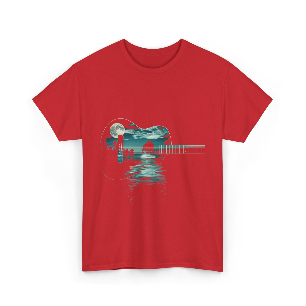 Guitar Lake Reflections Musician T-Shirt - Red