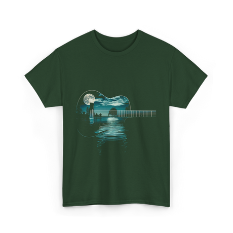 Guitar Lake Reflections Musician T-Shirt - Forest Green