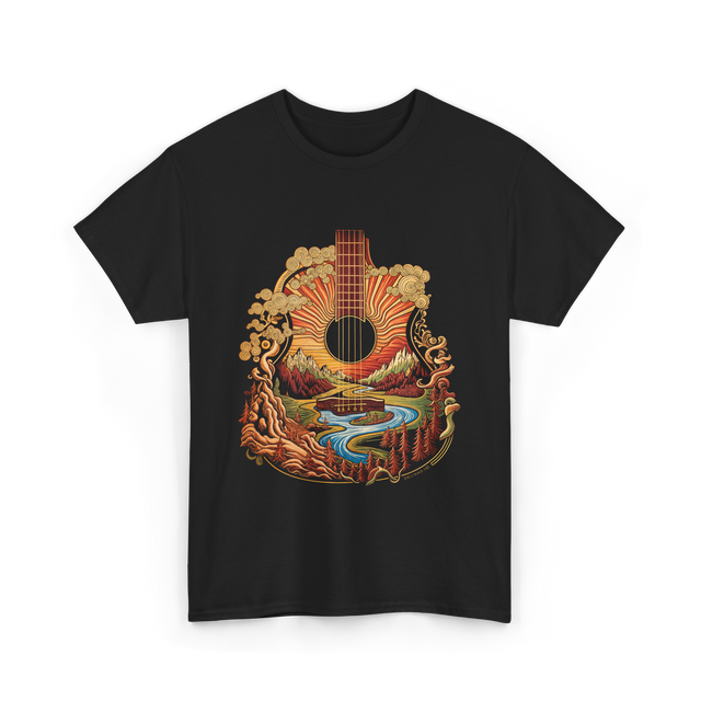 Guitar Landscape Acoustic Guitar Music T-Shirt - Black