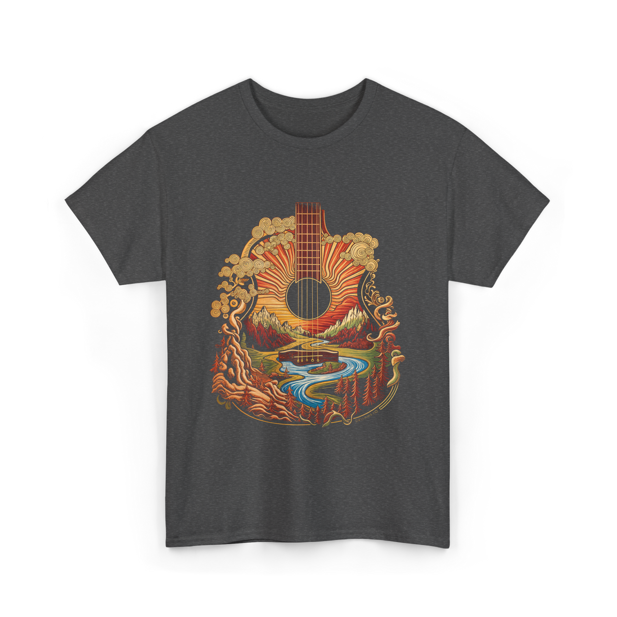 Guitar Landscape Acoustic Guitar Music T-Shirt - Dark Heather