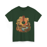 Guitar Landscape Acoustic Guitar Music T-Shirt - Forest Green