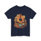 Guitar Landscape Acoustic Guitar Music T-Shirt - Navy