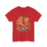 Guitar Landscape Acoustic Guitar Music T-Shirt - Red