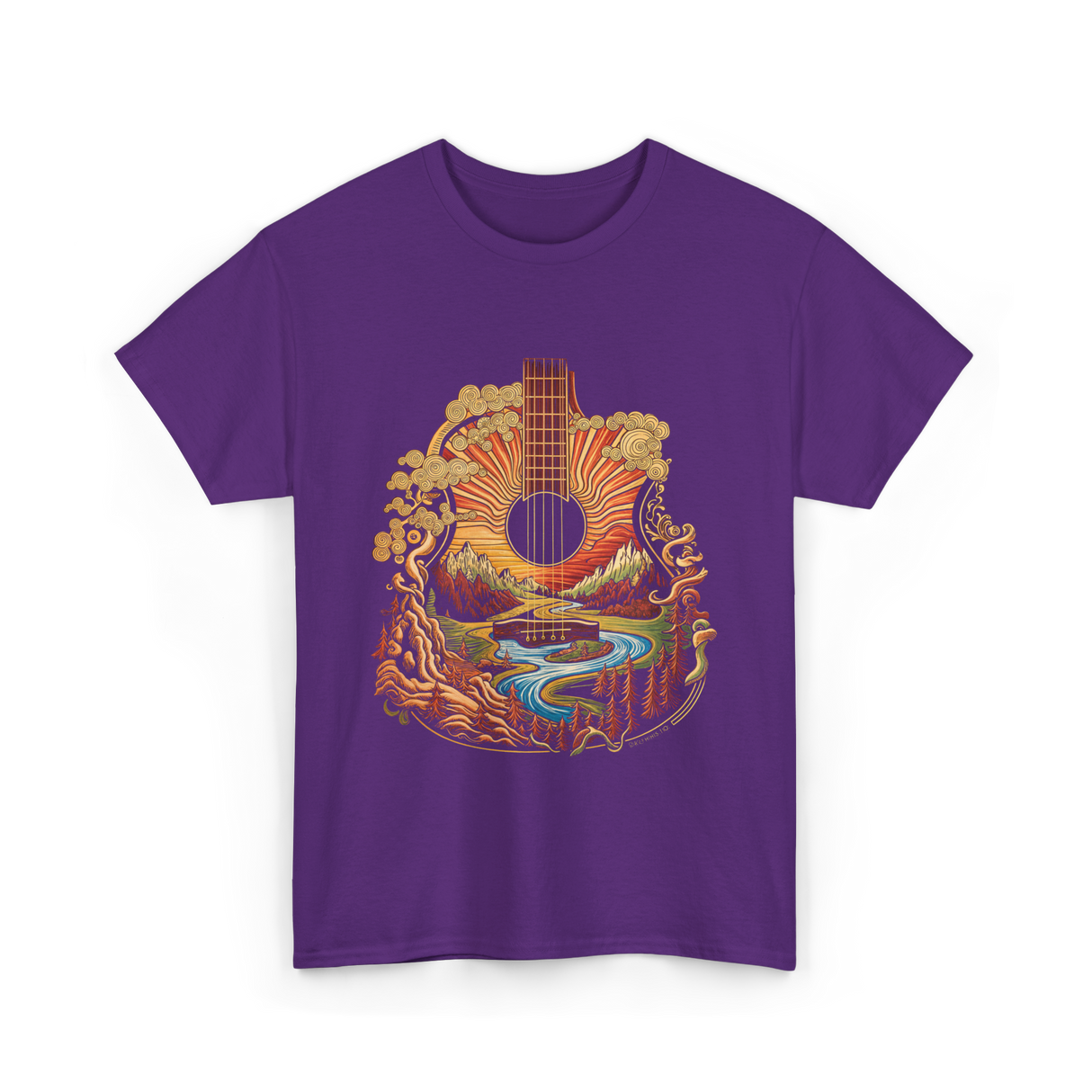 Guitar Landscape Acoustic Guitar Music T-Shirt - Purple