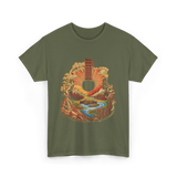 Guitar Landscape Acoustic Guitar Music T-Shirt - Military Green