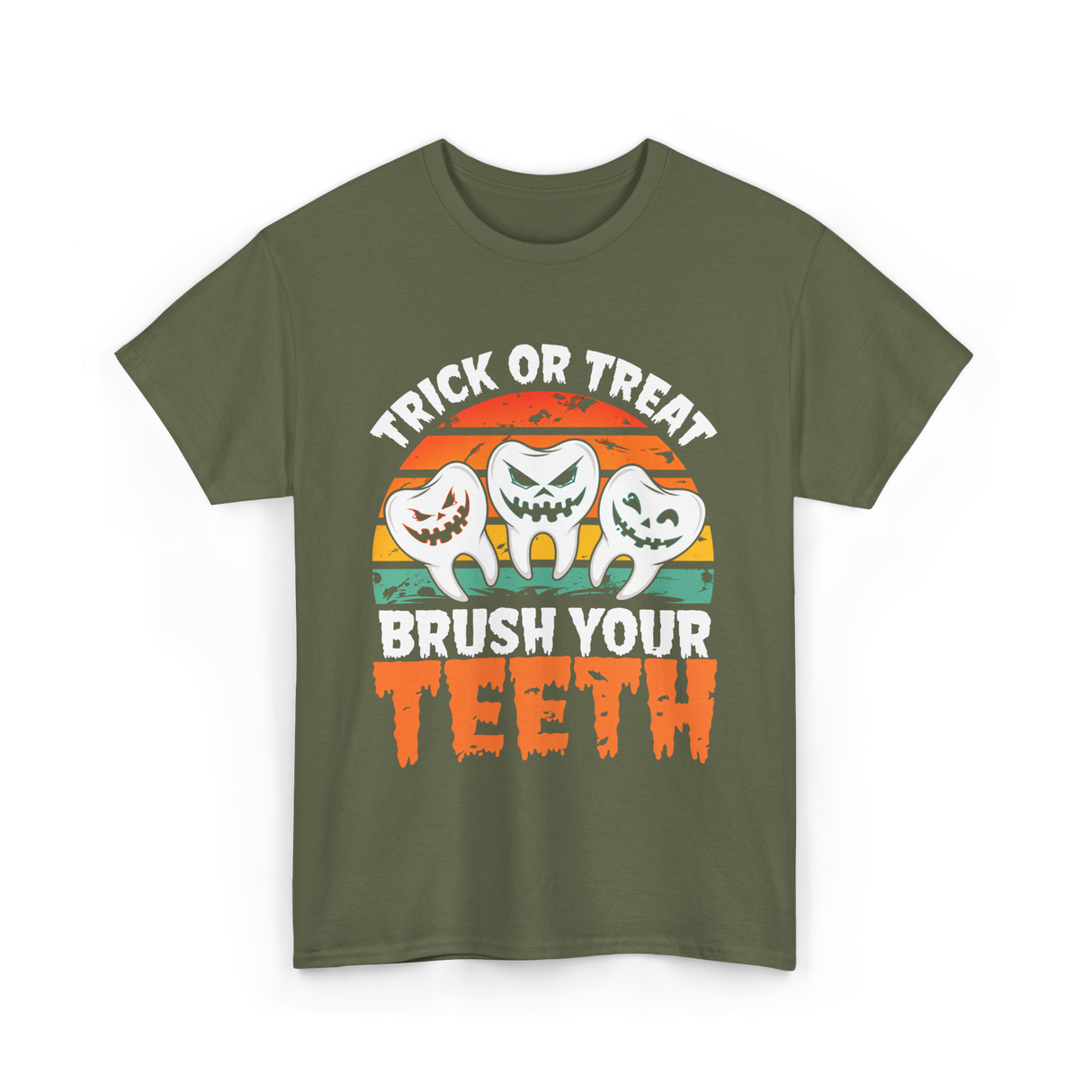 Halloween Brush Your Teeth T-Shirt - Military Green