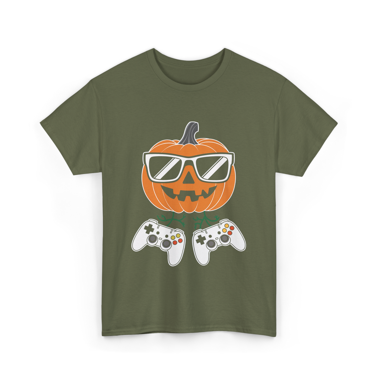 Halloween Gamer Pumpkin Gaming T-Shirt - Military Green