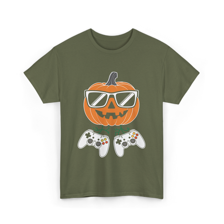 Halloween Gamer Pumpkin Gaming T-Shirt - Military Green