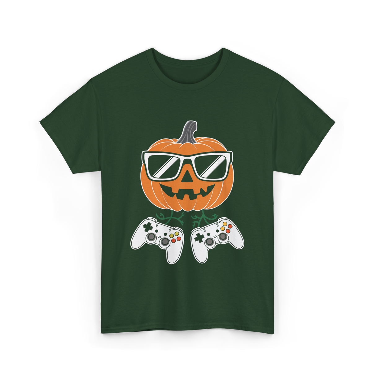 Halloween Gamer Pumpkin Gaming T-Shirt - Forest Green