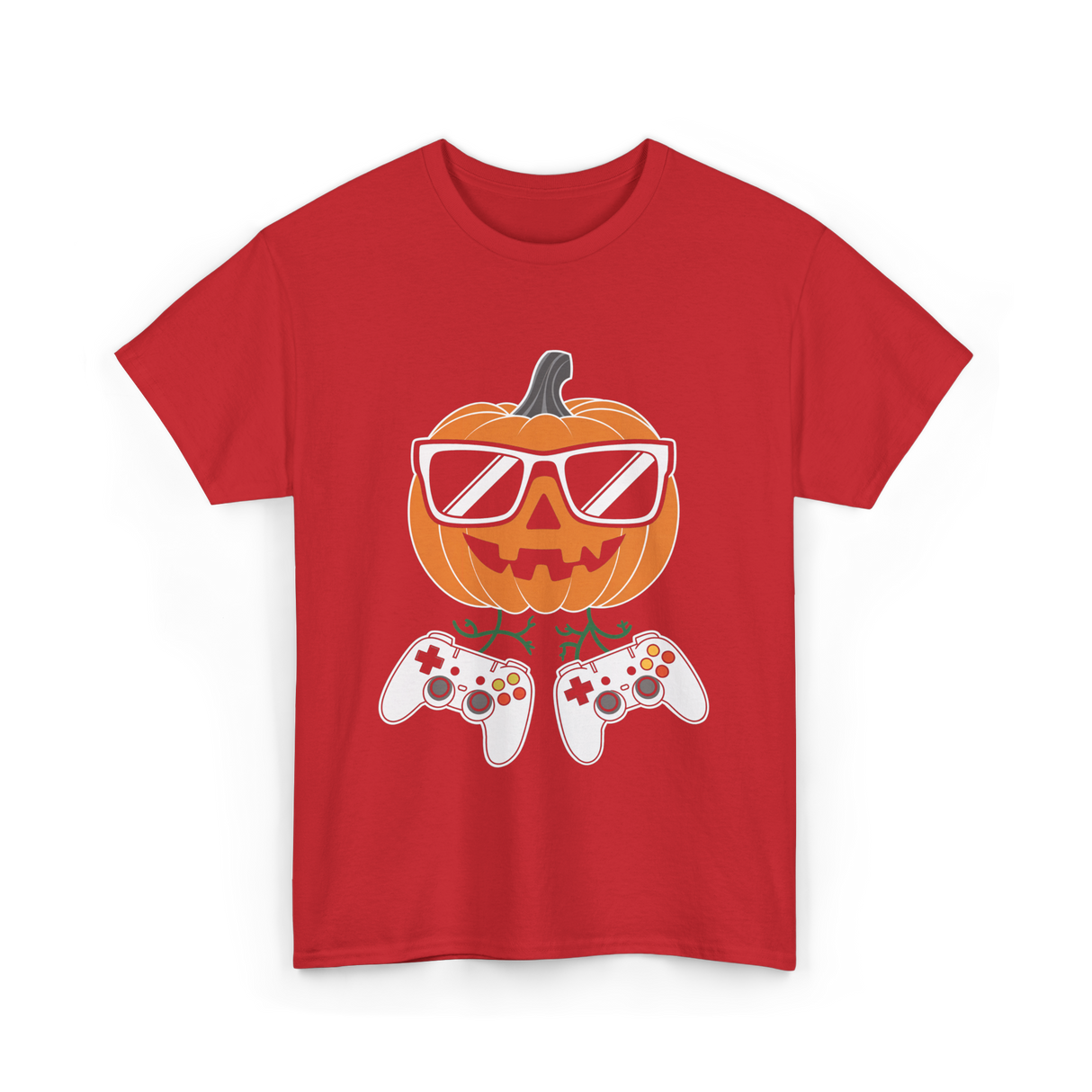 Halloween Gamer Pumpkin Gaming T-Shirt - Red