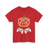 Halloween Gamer Pumpkin Gaming T-Shirt - Red