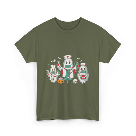 Halloween Nurse Ghost Nursing T-Shirt - Military Green