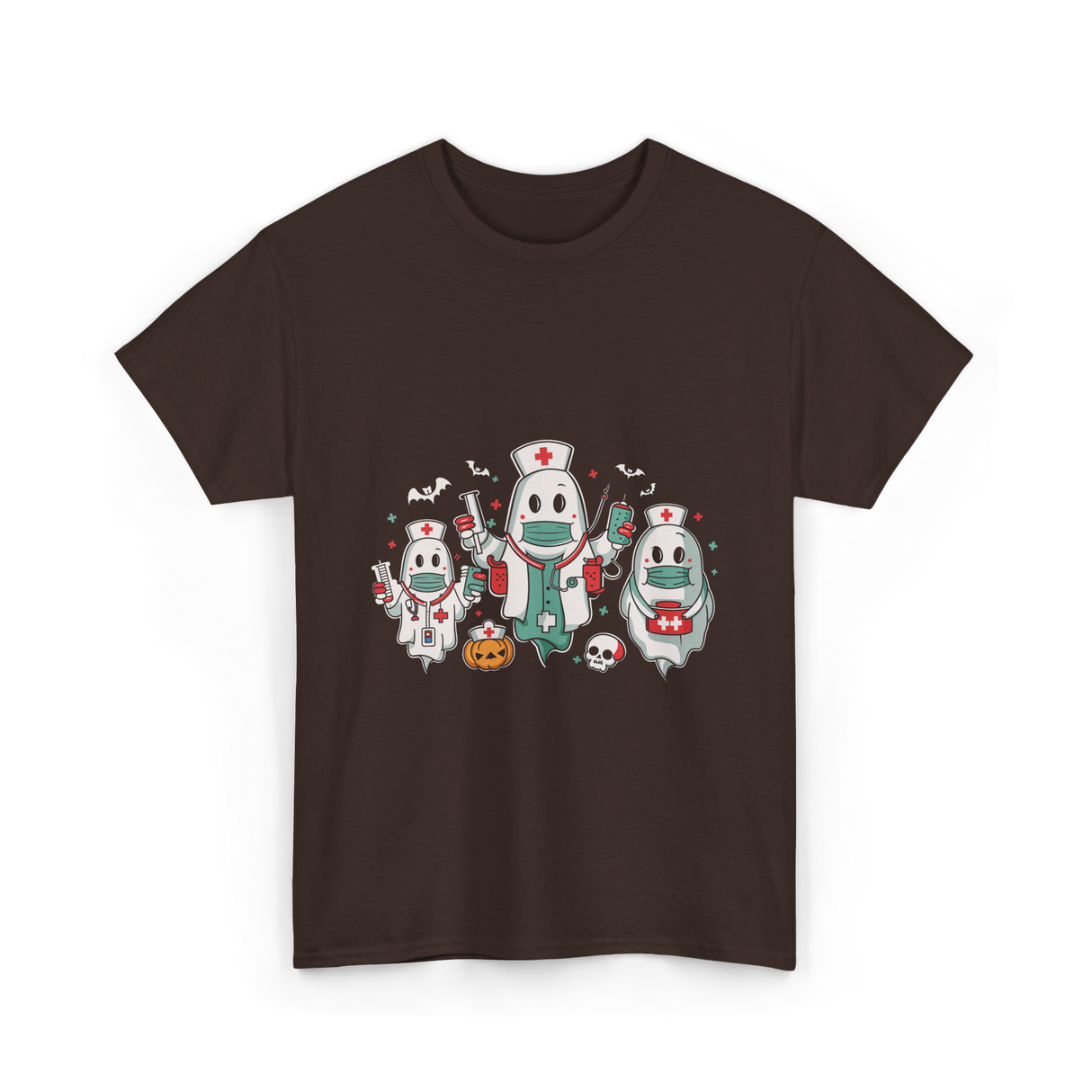 Halloween Nurse Ghost Nursing T-Shirt - Dark Chocolate