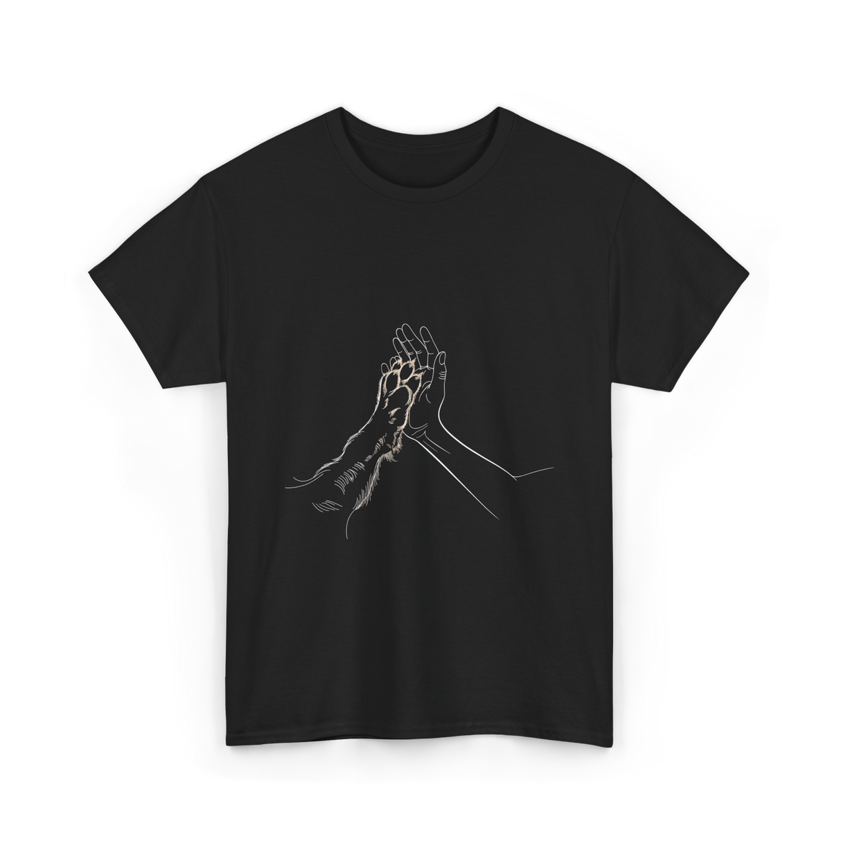 Hand and Paw Connection Animal T-Shirt - Black