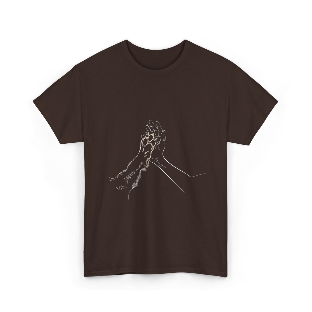 Hand and Paw Connection Animal T-Shirt - Dark Chocolate