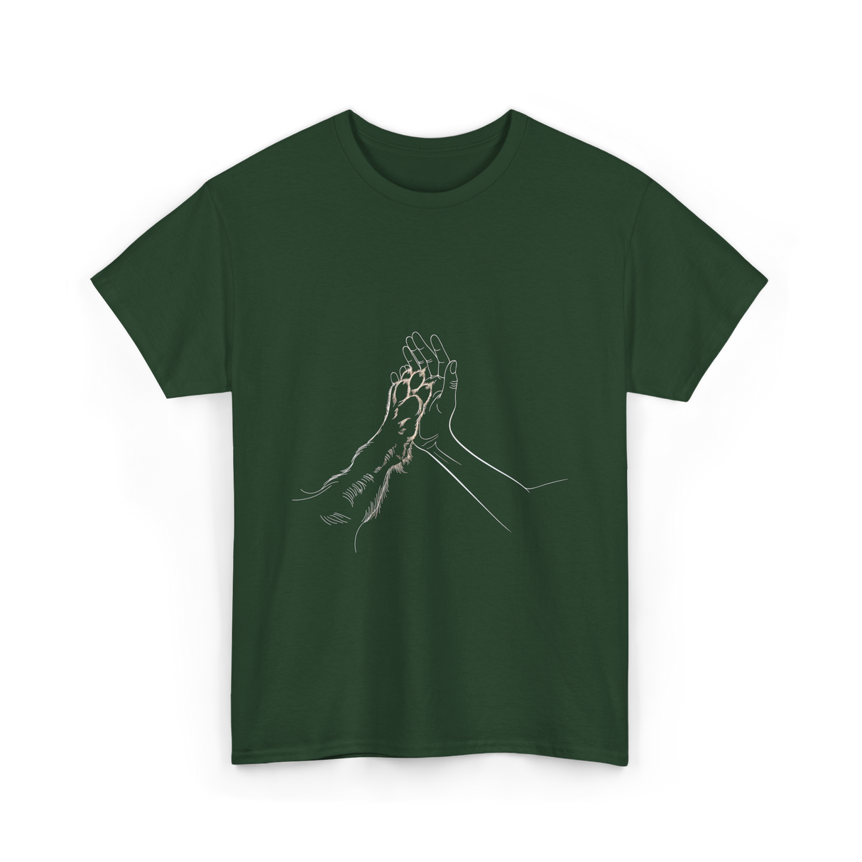 Hand and Paw Connection Animal T-Shirt - Forest Green