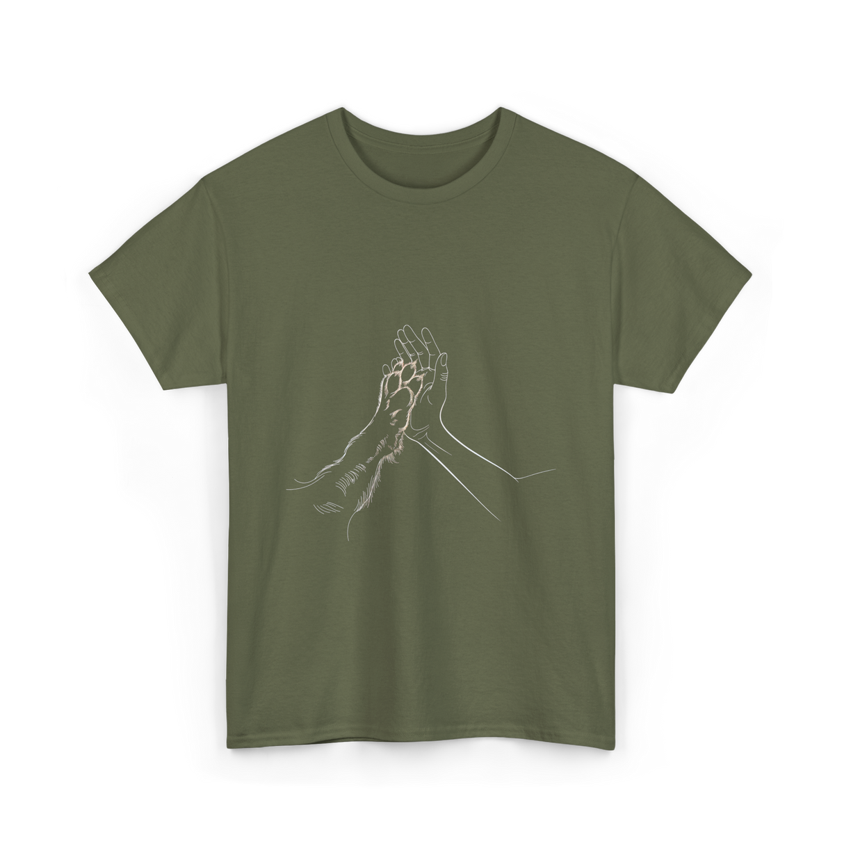 Hand and Paw Connection Animal T-Shirt - Military Green