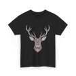 Hand Drawn Buck Antlers Deer T-Shirt - Black