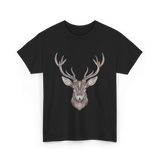 Hand Drawn Buck Antlers Deer T-Shirt - Black