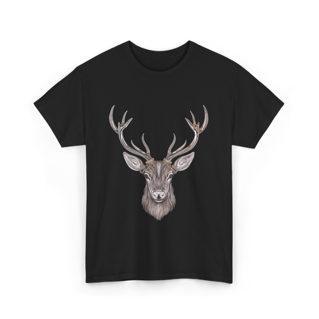 Hand Drawn Buck Antlers Deer T-Shirt - Black