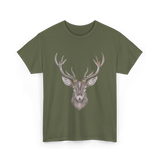 Hand Drawn Buck Antlers Deer T-Shirt - Military Green