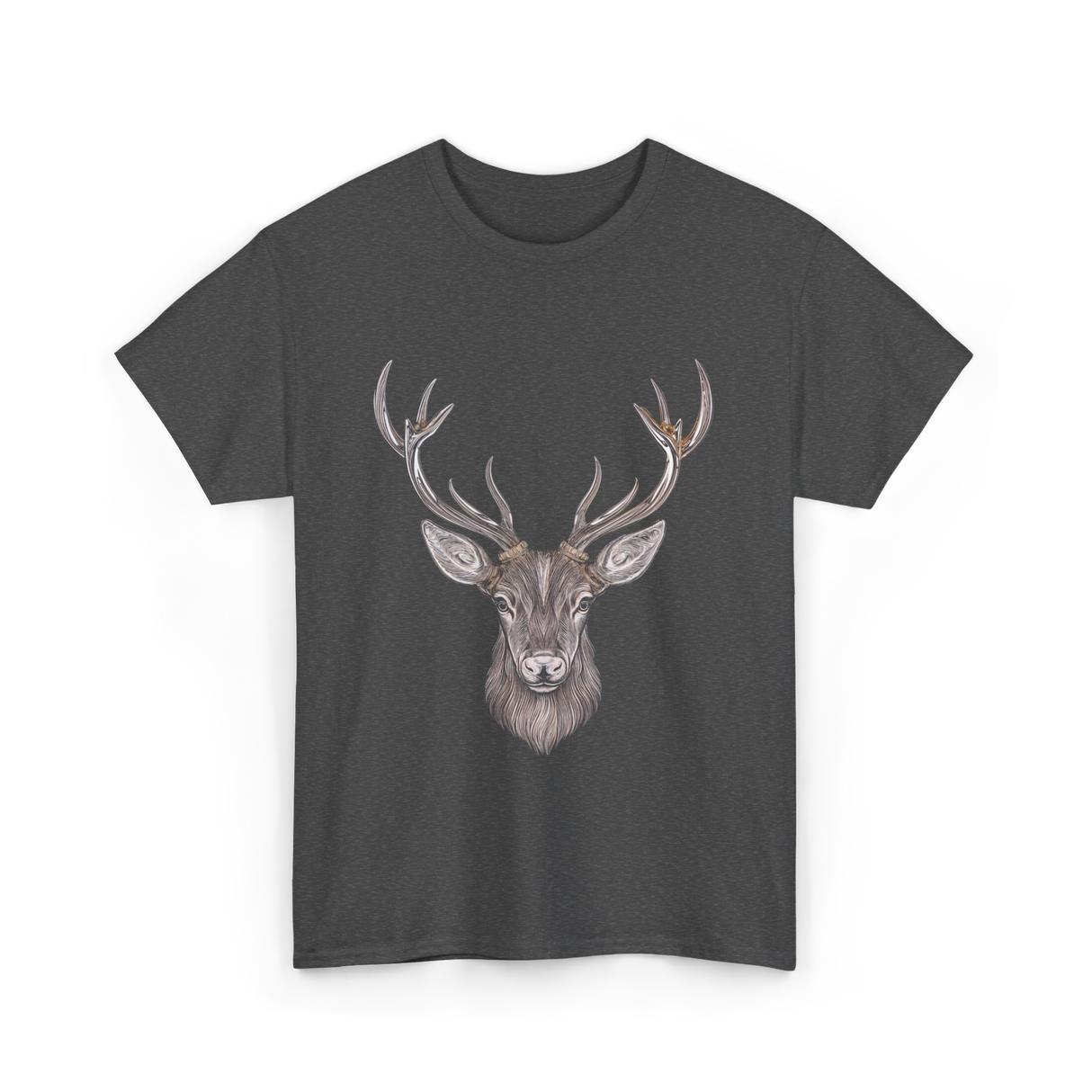 Hand Drawn Buck Antlers Deer T-Shirt - Dark Heather