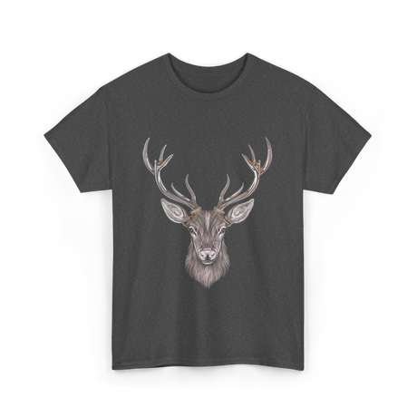 Hand Drawn Buck Antlers Deer T-Shirt - Dark Heather