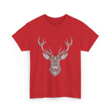 Hand Drawn Buck Antlers Deer T-Shirt - Red