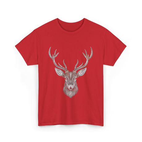 Hand Drawn Buck Antlers Deer T-Shirt - Red