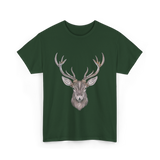 Hand Drawn Buck Antlers Deer T-Shirt - Forest Green