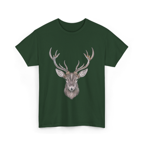 Hand Drawn Buck Antlers Deer T-Shirt - Forest Green