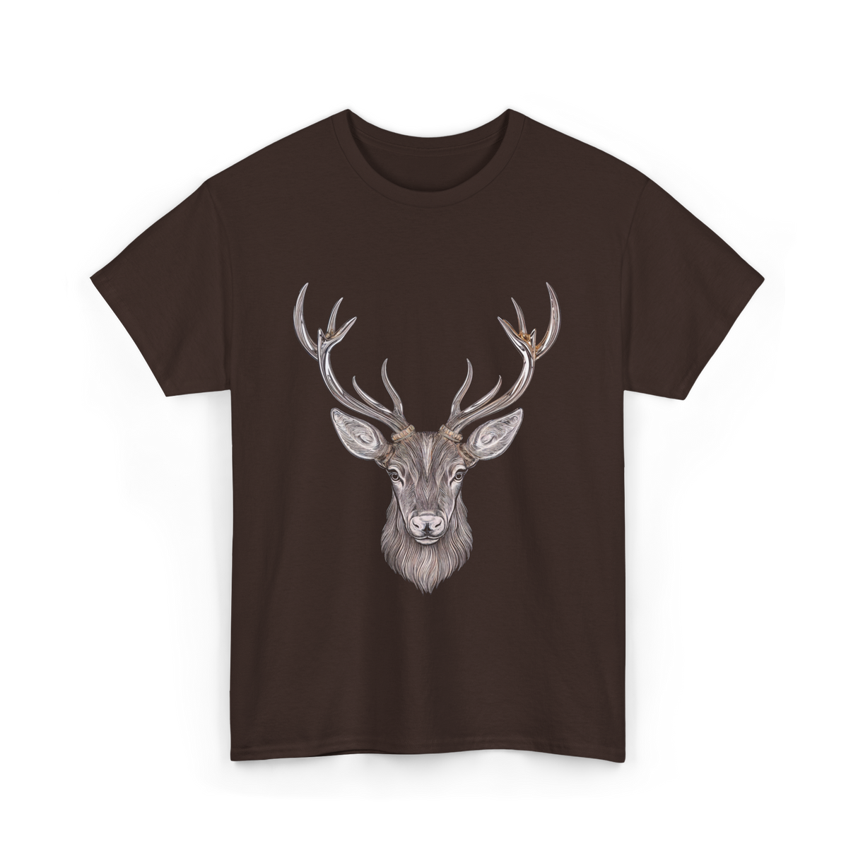 Hand Drawn Buck Antlers Deer T-Shirt - Dark Chocolate