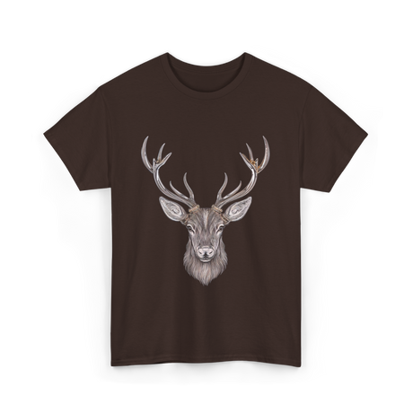 Hand Drawn Buck Antlers Deer T-Shirt - Dark Chocolate