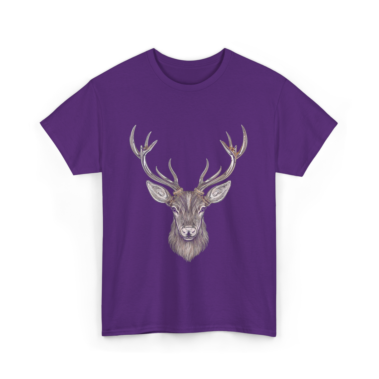 Hand Drawn Buck Antlers Deer T-Shirt - Purple