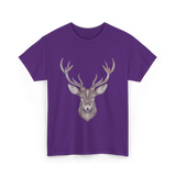 Hand Drawn Buck Antlers Deer T-Shirt - Purple