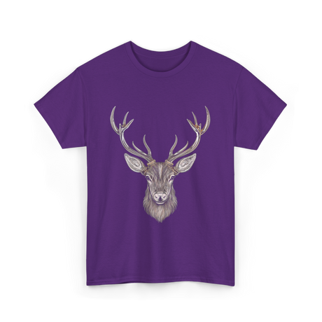 Hand Drawn Buck Antlers Deer T-Shirt - Purple