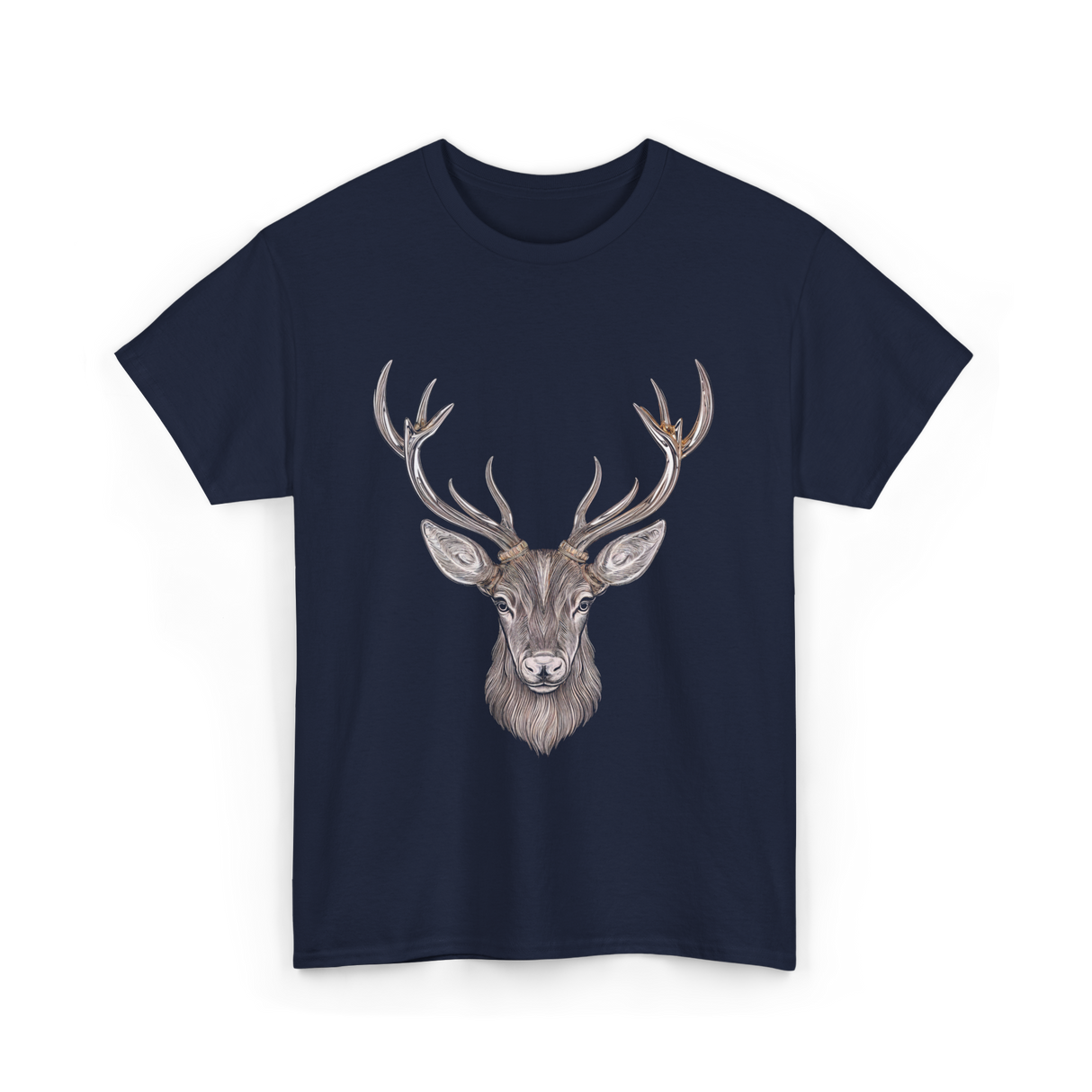 Hand Drawn Buck Antlers Deer T-Shirt - Navy