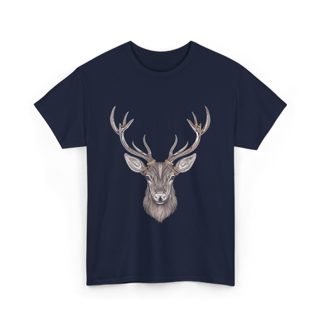 Hand Drawn Buck Antlers Deer T-Shirt - Navy