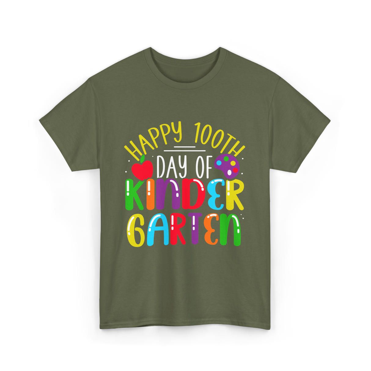 Happy 100th Day Kindergarten Kids T-Shirt - Military Green