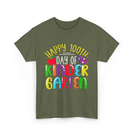 Happy 100th Day Kindergarten Kids T-Shirt - Military Green