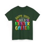 Happy 100th Day Kindergarten Kids T-Shirt - Forest Green