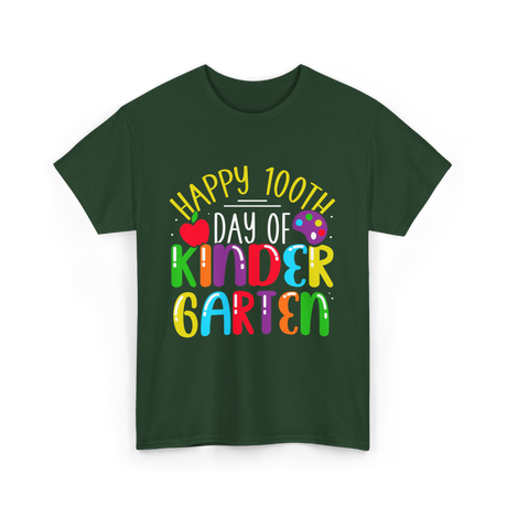 Happy 100th Day Kindergarten Kids T-Shirt - Forest Green