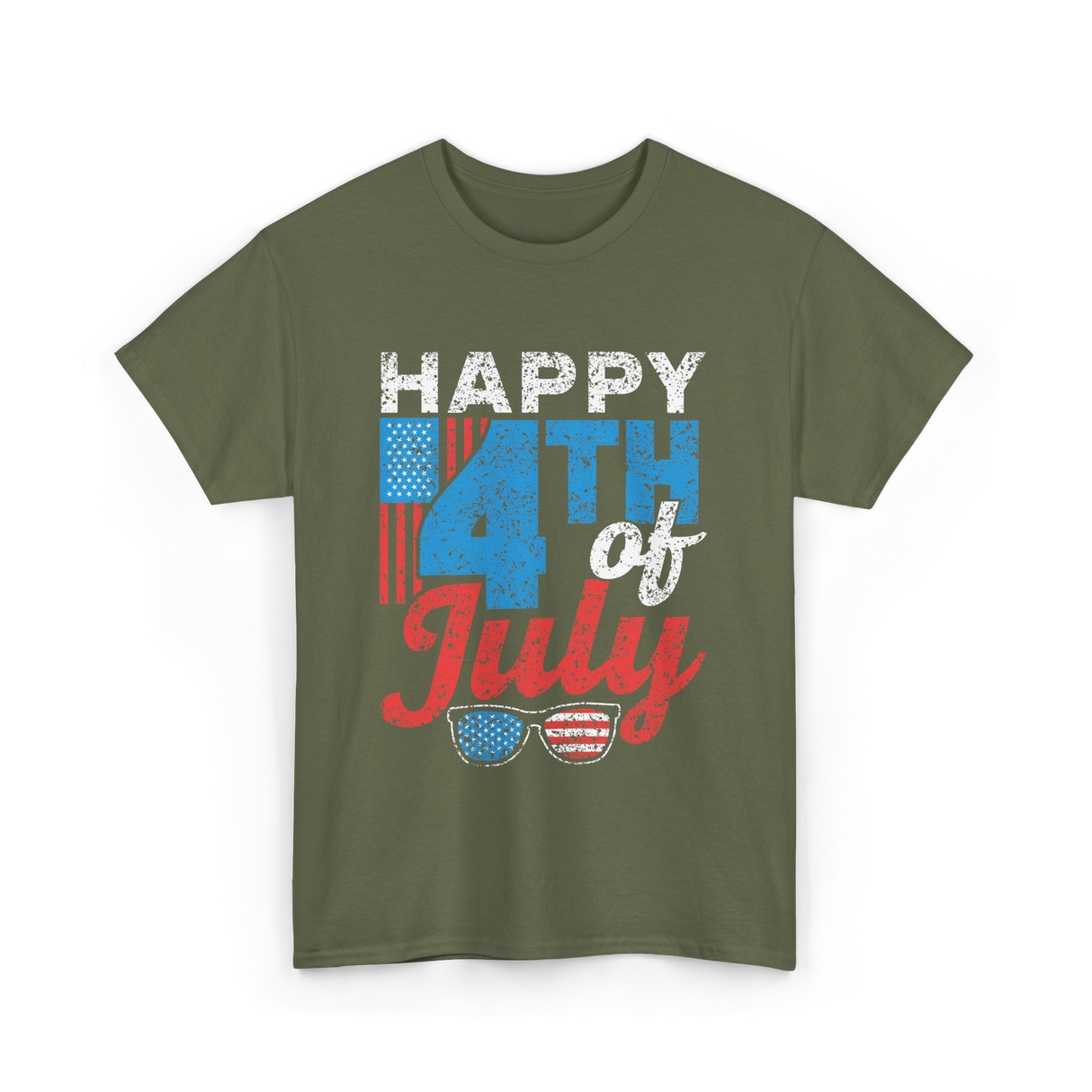 Happy 4th of July Independence T-Shirt - Military Green