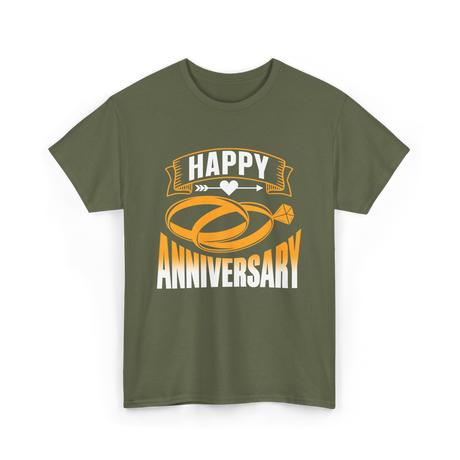 Happy Anniversary Rings Wedding T-Shirt - Military Green