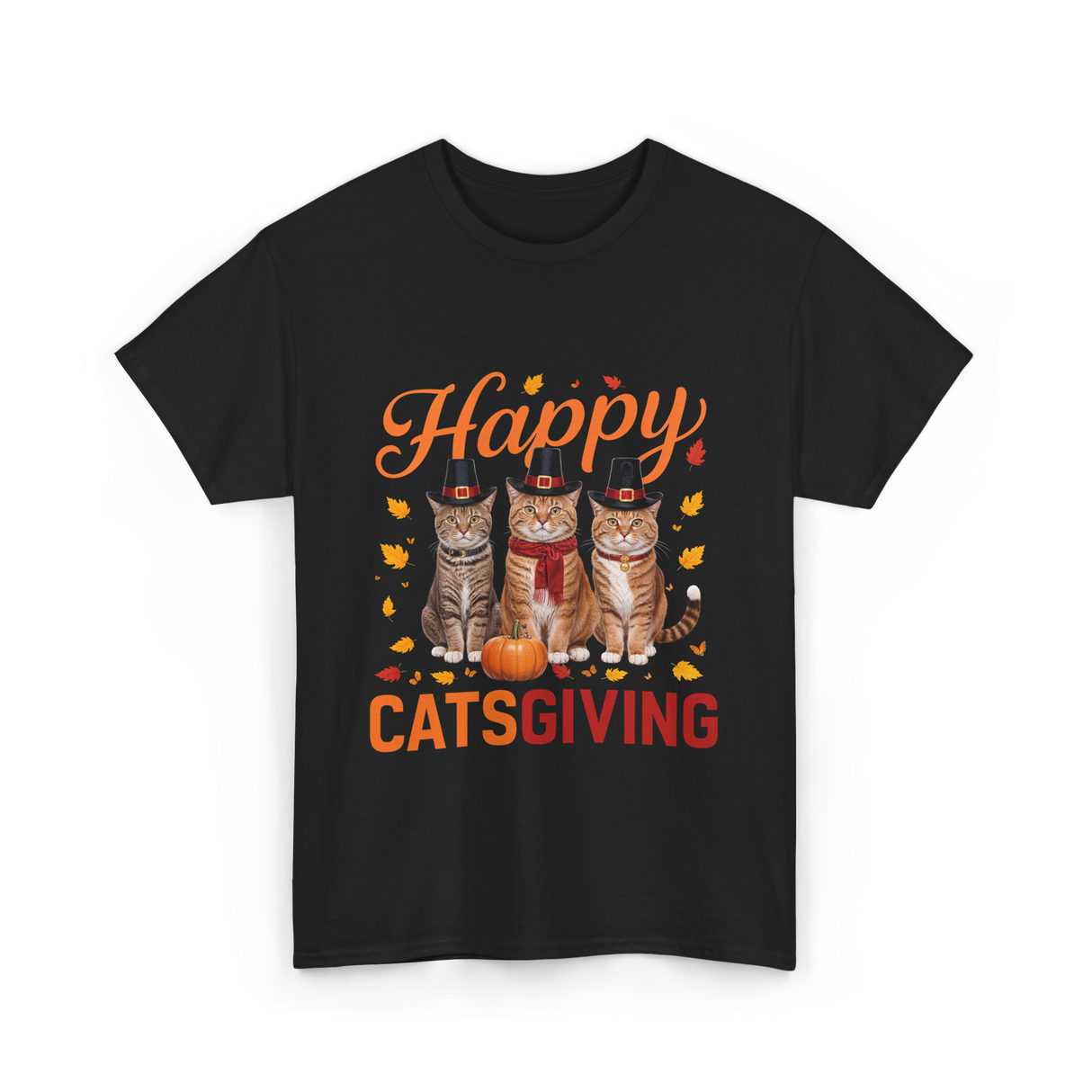 Happy Catsgiving Cats Thanksgiving T-Shirt - Black